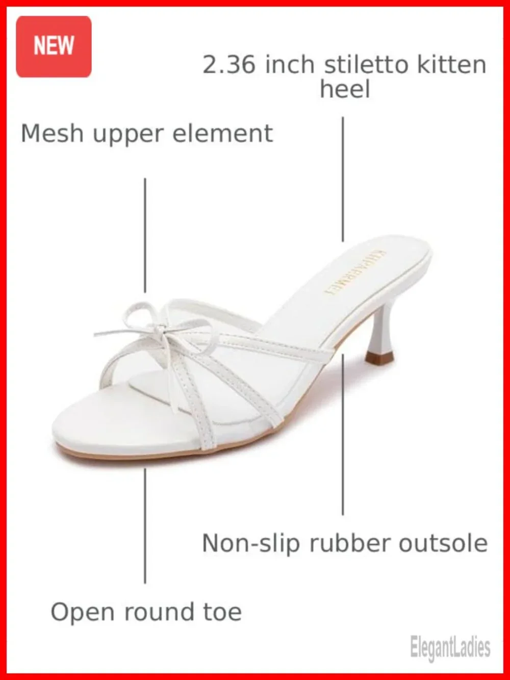 Kitten Heel Sandals Open Round Toe Bow Mules Slip On Faux Leather